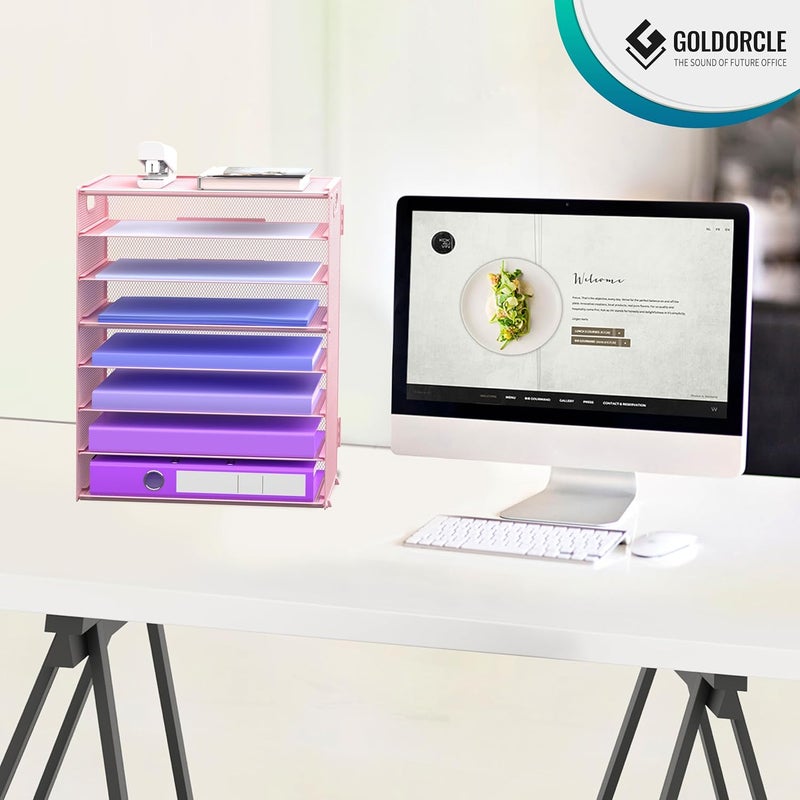 GoldOrcle 8 Tier Paper Letter Tray Organizer with Handles, Mesh Desk File Holder Storage Organization for Home School Classroom & Office (Pink) - Image 5